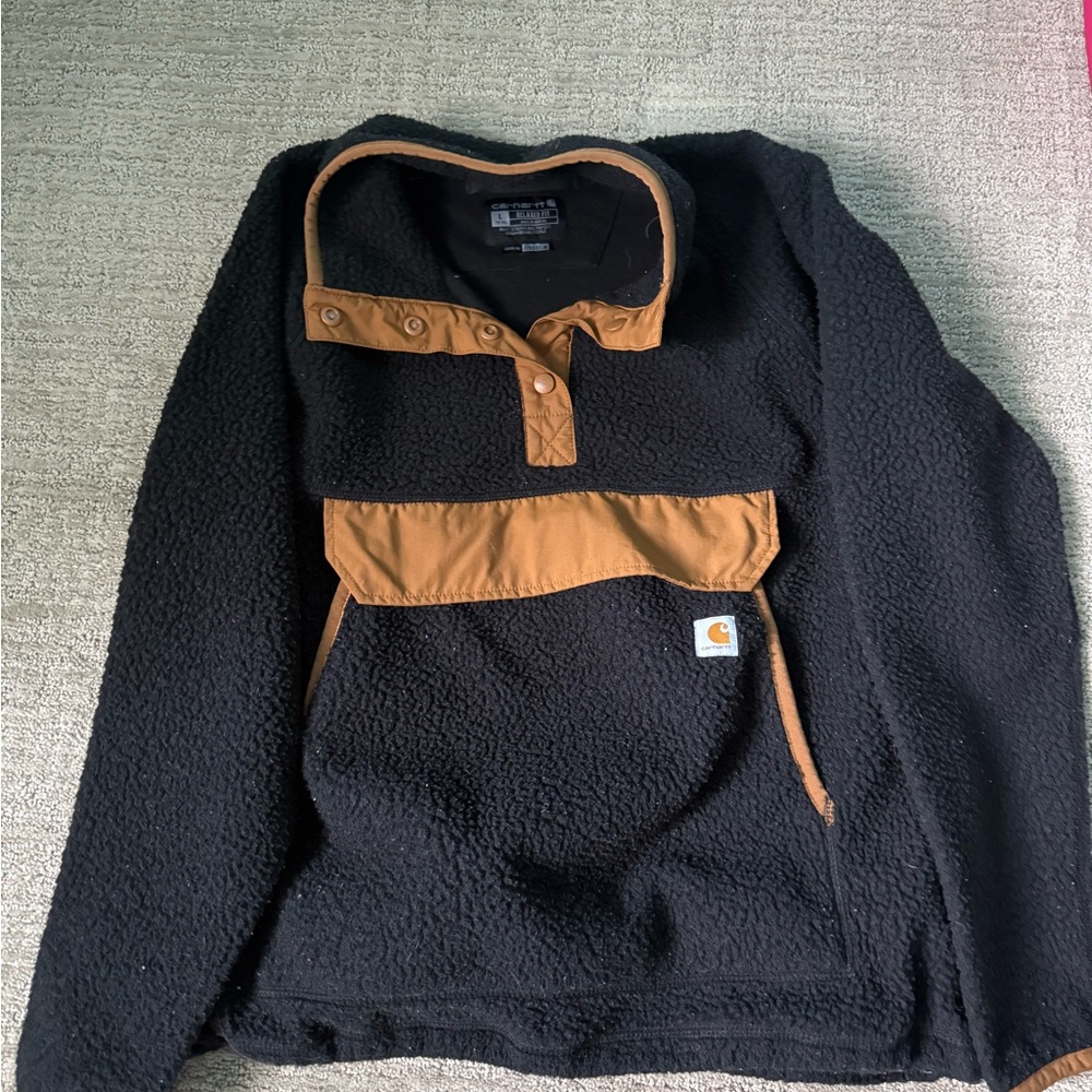 Carhartt Black Sherpa Jacket with Brown Trim Pullover